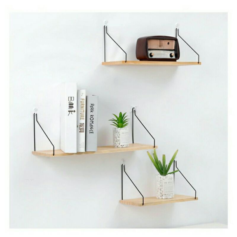 Rak Dinding Tempel Kayu RAKA gantungan Besi Storage Organizer Shelf Organizer Serbaguna