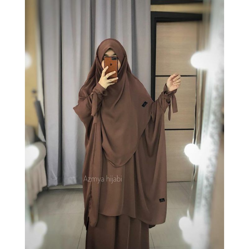 Prelove Azmya Hijabi FK Jamilah Set Merk Azmiya Hijabi Warna Cognac Manset diubah pakai karet