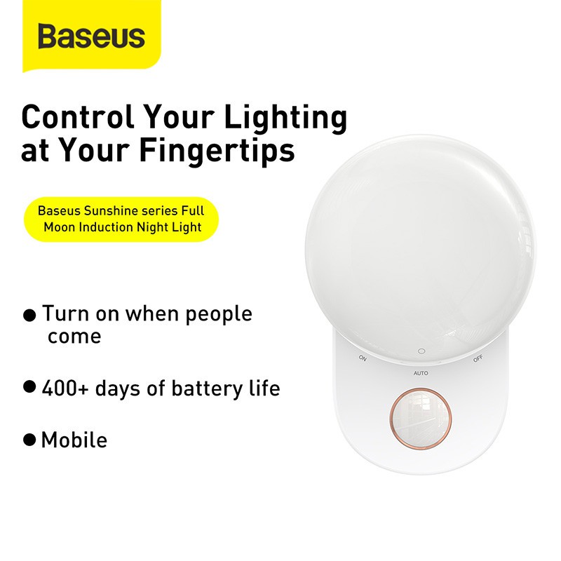 BASEUS ORIGINAL Full Moon Human Body Lampu Tidur Dinding LED Sensor Otomatis Malam Automatic
