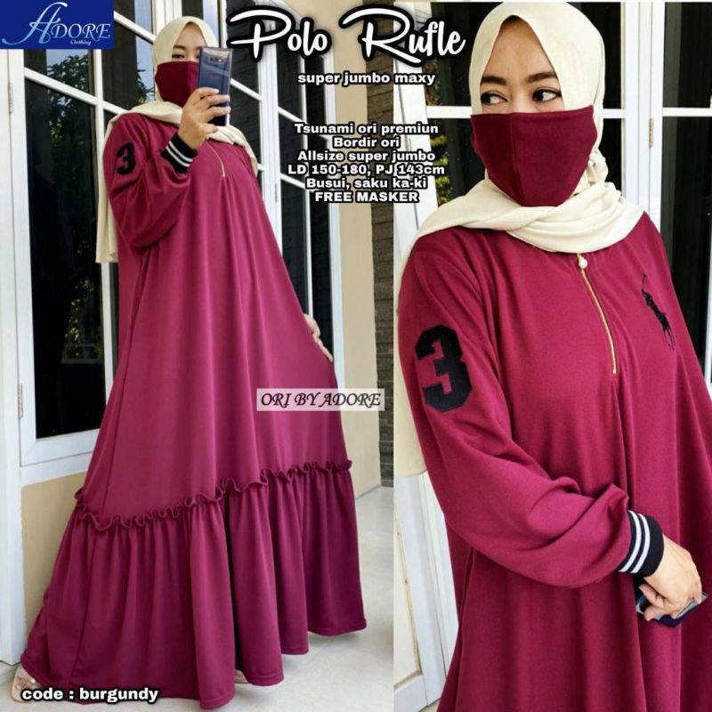 Polo ruffle, big size dress jumbo wanita