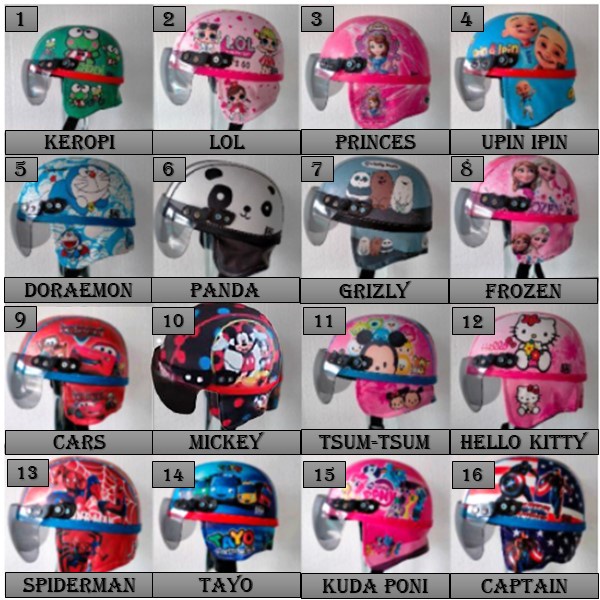 Helm Anak Retro Kulit Sintetis Motif Karakter