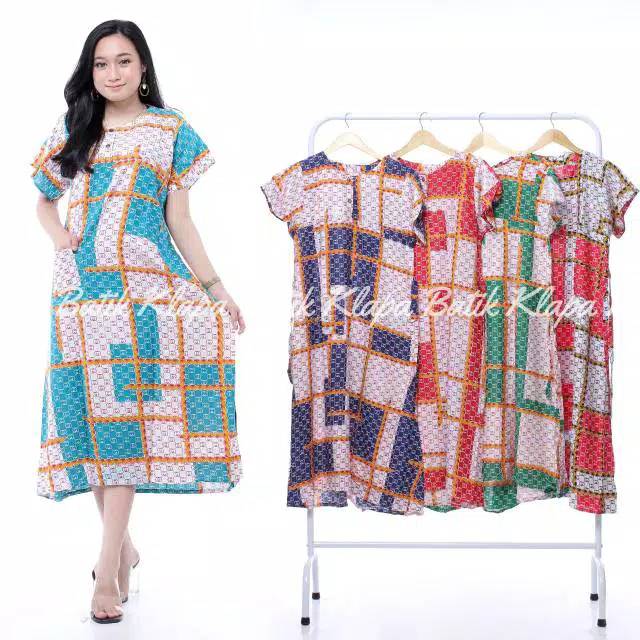 Daster klok motif kotak-kotak daster busui kancing depan