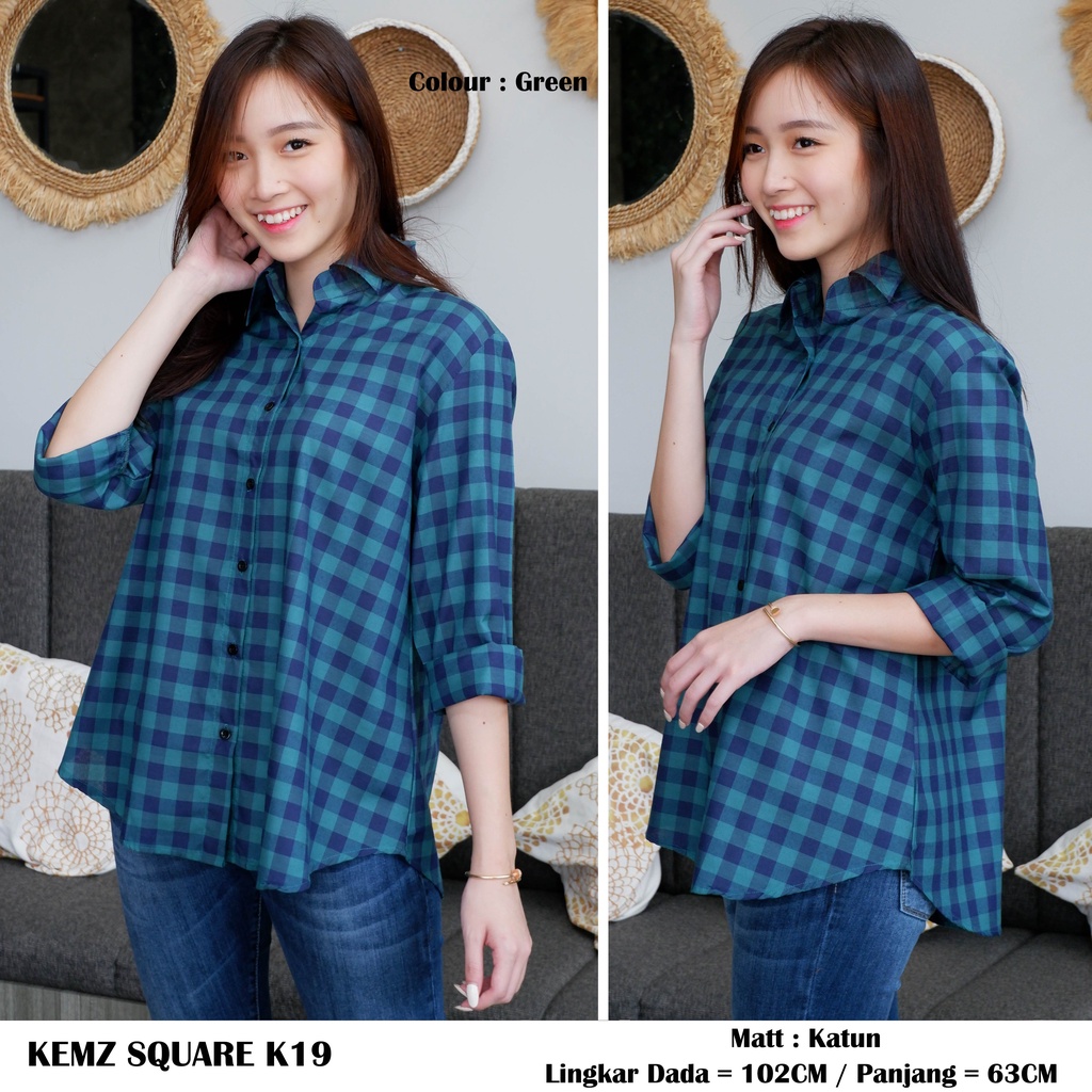 KEMEJA WANITA LENGAN PANJANG MOTIF KOTAK Bahan Katun K11 / K19-3