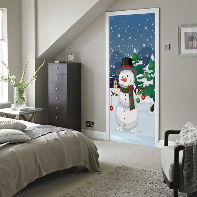 Zzz 2pcs / set Stiker Dinding / Pintu / Kulkas Anti Air Motif Snowman Natal Untuk Dekorasi Rumah