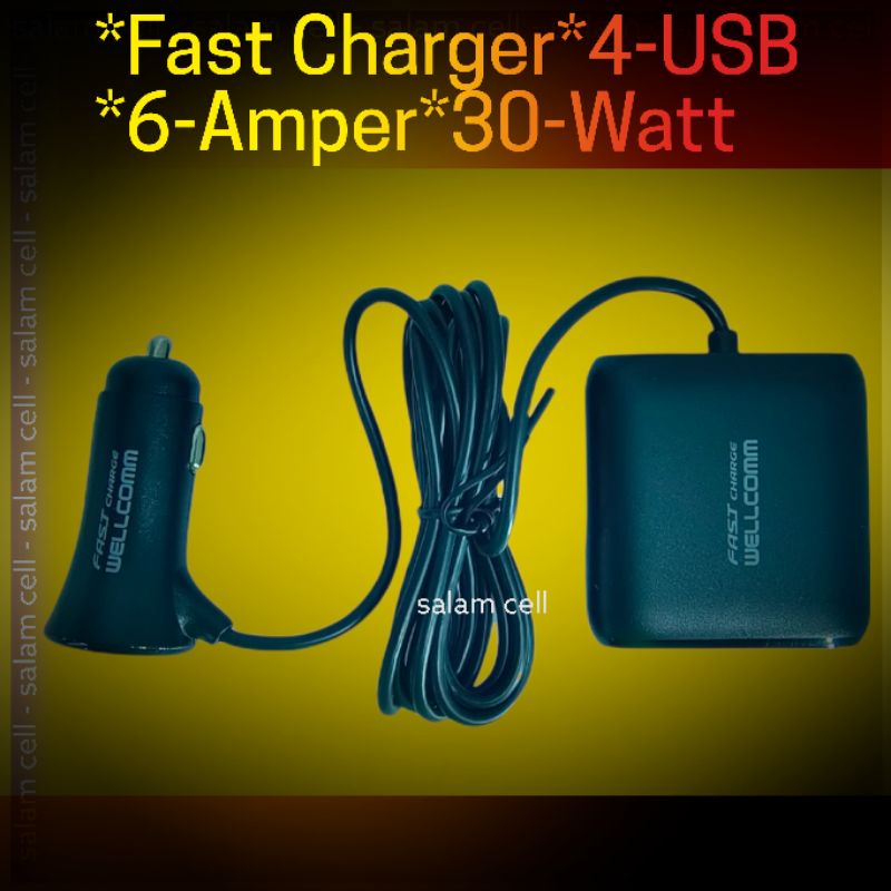 Charger mobil WELLCOMM FAST CHARGER 6A 30W 4Usb Premium Original Bergaransi