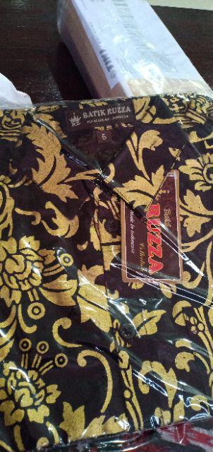 Ruzza Batik Anak Ukuran 0-15 Tahun Kemeja Motif Sekar Jagad Sogan Coklat Baju Laki-laki