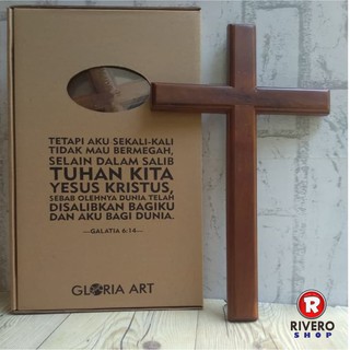 Salib Dinding 40 cm Kayu  Jati Warna  Coklat  Natural 