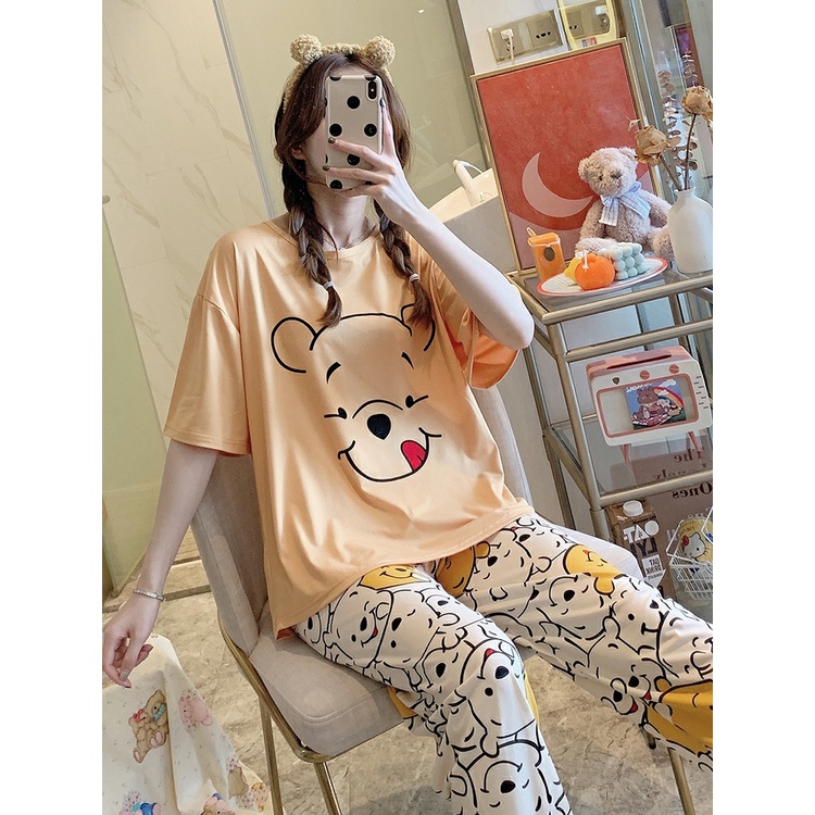 Piyama CP wanita baju tidur import jumbo/bigsize-CP POOH YUM yello