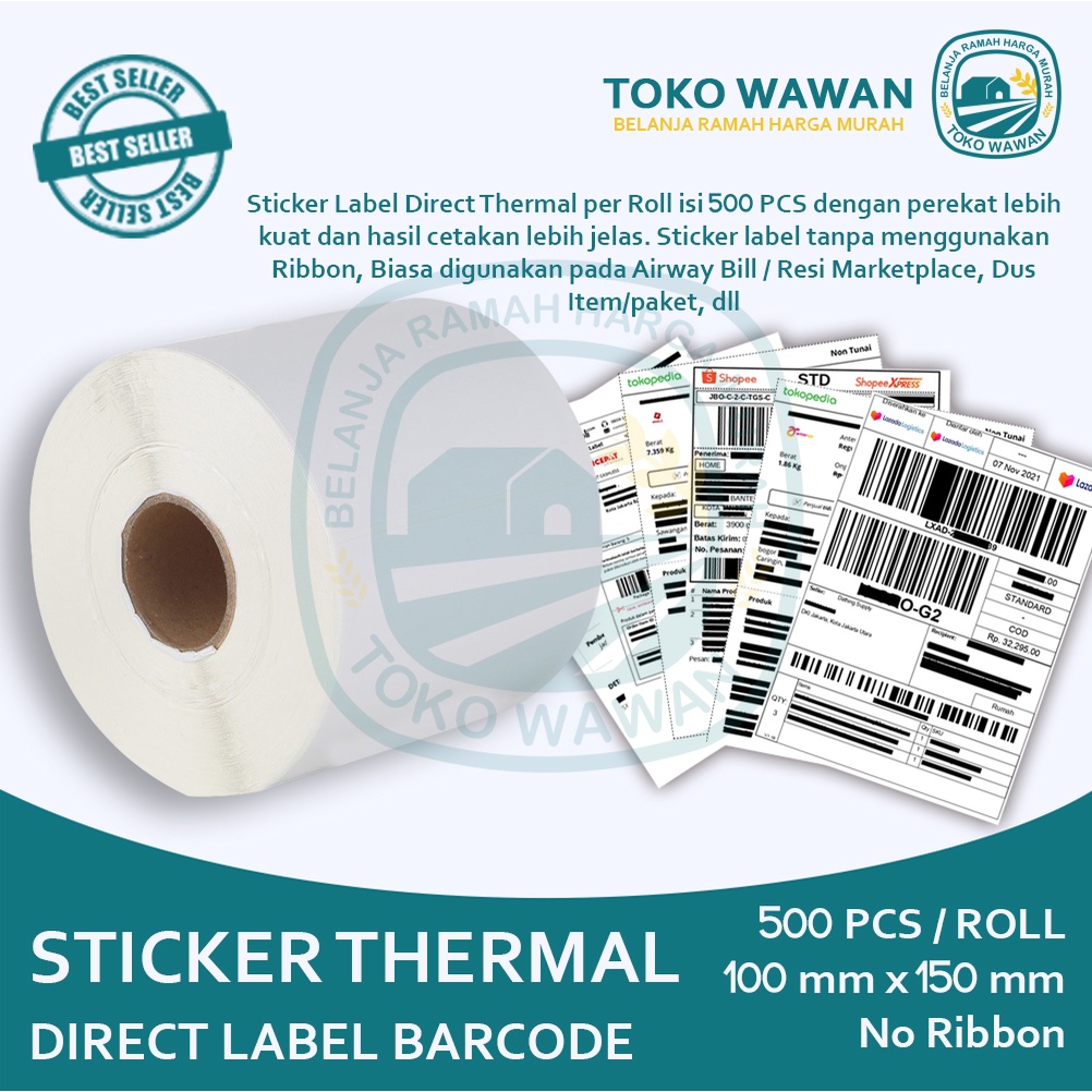 

Kertas Sticker Label Barcode Direct Thermal Roll A6 100 x 150 mm isi 500 PCS