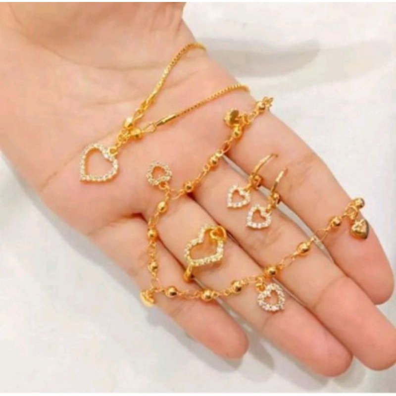 Set perhiasan wanita motif love lapis emas 24k anti karat anti luntur perhiasan aksesoris wanita