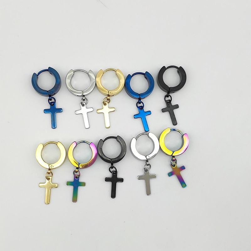 Versi Korea Dari Cross Liontin Anting-Anting Pria Dan Wanita Pendek Anting Stainless Steel