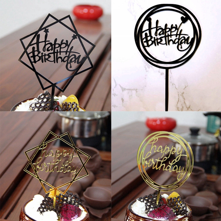 Topper Kue Desain Happy Birthday Bahan Akrilik, 9 Tipe