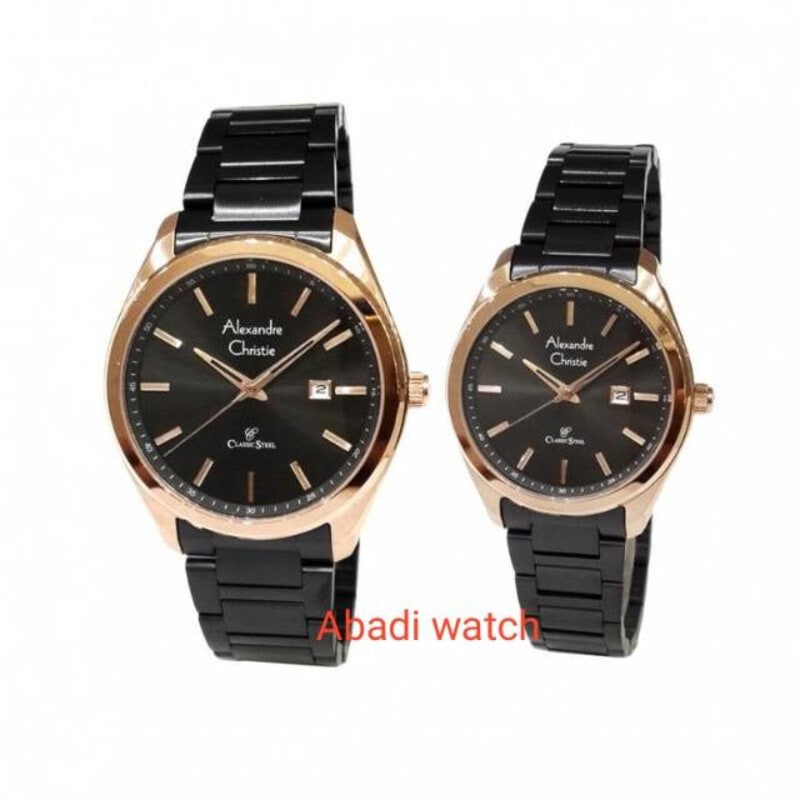 ALEXANDRE CHRISTIE AC 8591 AC8591 ORIGINAL Jam Tangan Couple Stainless Steel Hitam Rosegold