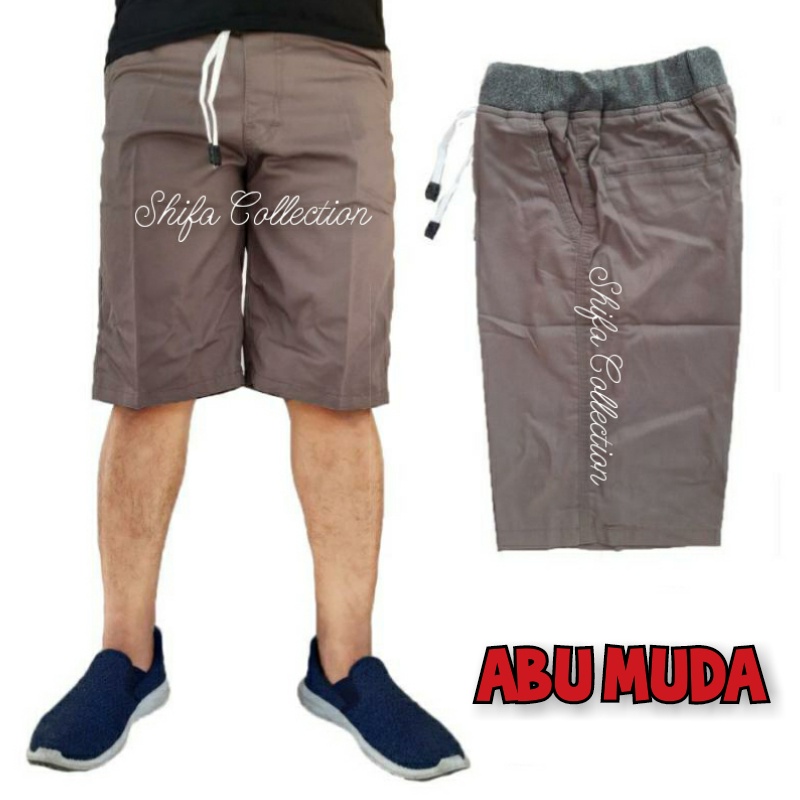 Celana Pendek Pria Dewasa Chinos RIB Bahan Twill Combed Diamond, Ukuran 27-38 (BB ± 40-100 kg)