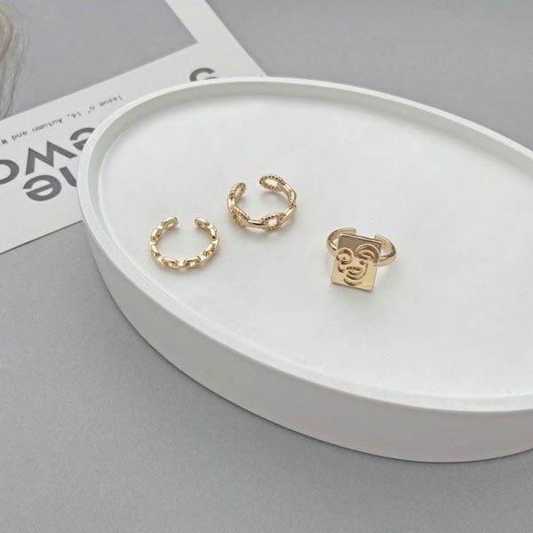 cincin set 3 pcs gold smiley face set rings (1G3) jci065