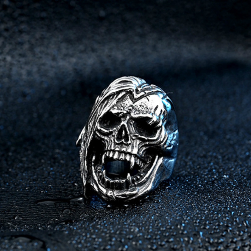 Cincin Motif Kepala Tengkorak Gaya Vintage untuk Pria