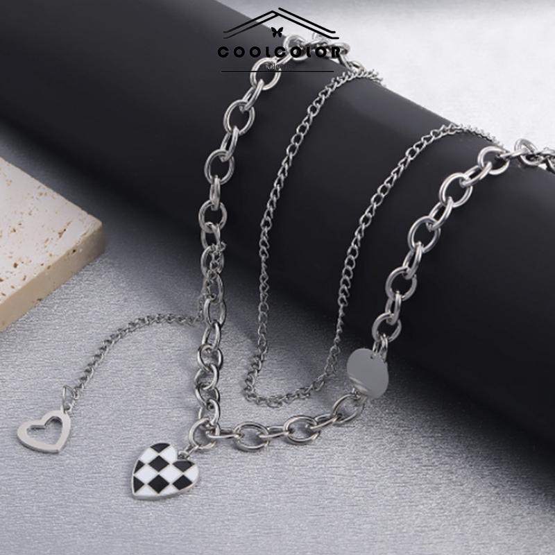 COD❤️Kalung Liontin  Korea Kotak-kotak Manis Keren Double Layer Rantai Sweater Panjang Klavikula Anti Karat Dan Anti Luntur Kalung Hadiah Ulang Tahun Kado Wanita Pria 2023 Terbaru