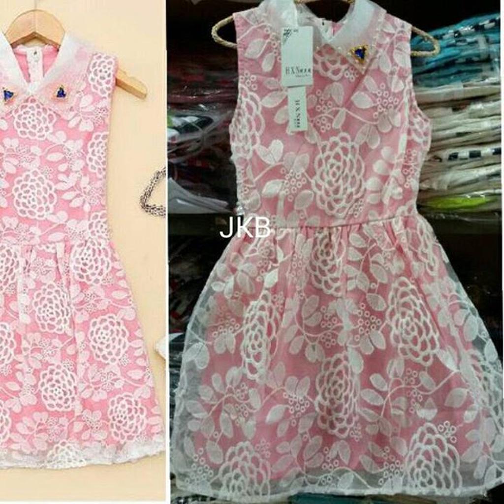 dress kerah renda bunga pink IMPORT