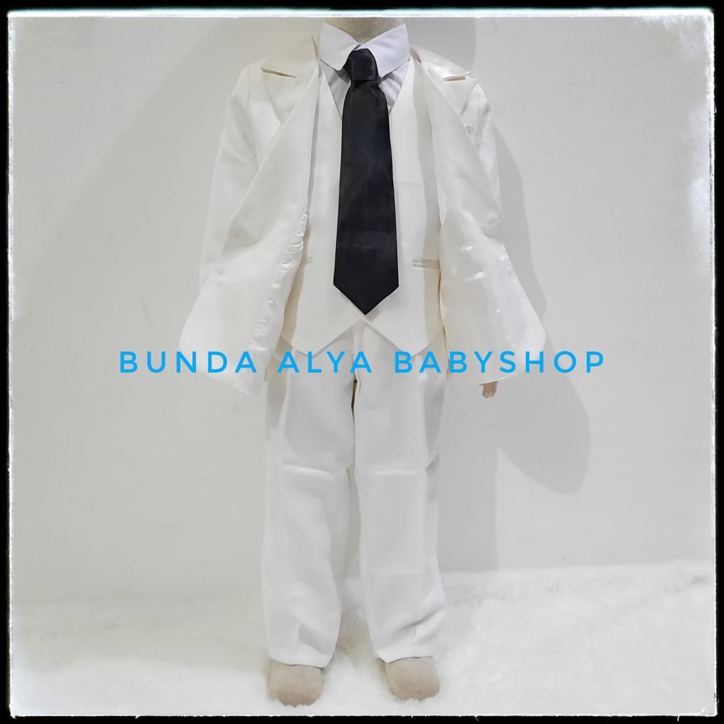 Setelan Jas Anak Premium Putih Gading Usia 1 2 3 4 Tahun - Jas Tuxedo Anak Cowok Broken White 8in1 Dasi Panjang