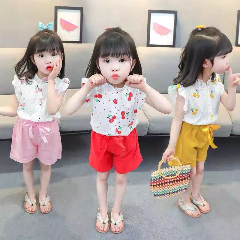 Setelan Baju dan Celana Import Anak Perempuan Lengan Pendek