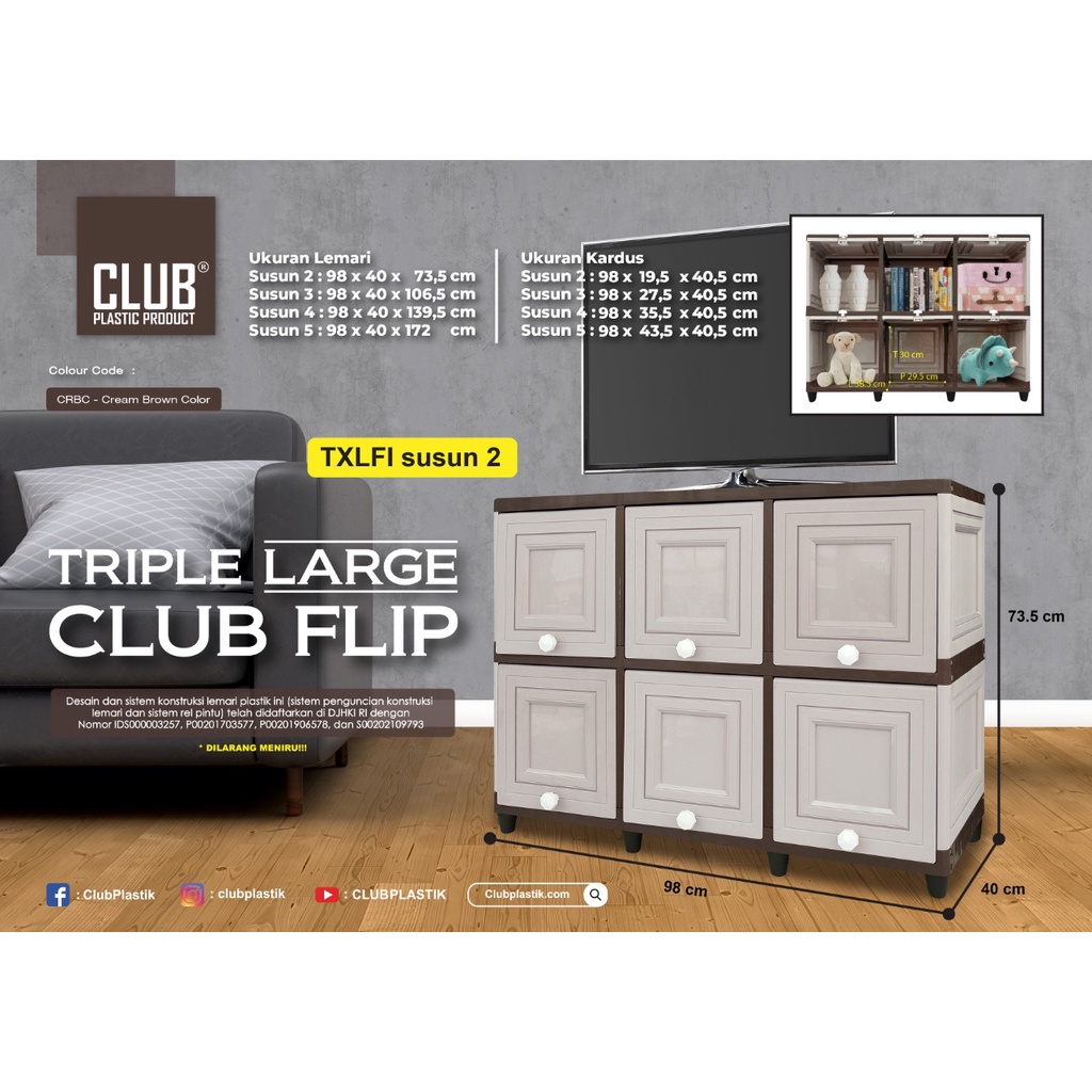 Lemari Plastik Club Flip JUMBO Susun 2 Triple Large Pintu 6 Ukuran Besar