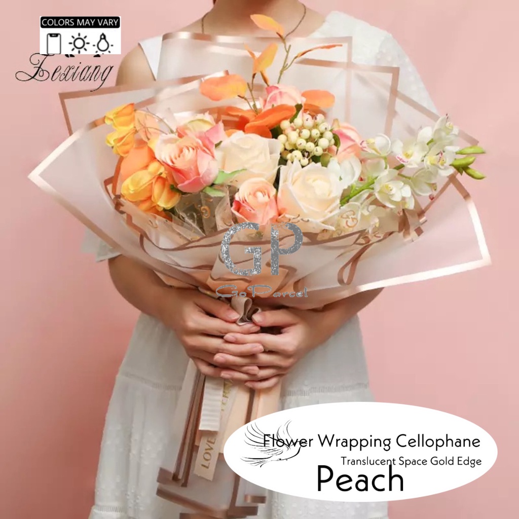 ( 5 Lembar ) TRANSLUCENT SPACE GOLD EDGE - FLOWER WRAPPING PAPER PLASTIC CELLOPHANE GOLD LINE MATTE KERTAS BUNGA TRANSPARANT KERTAS BUNGA BOUQUET BUKET FLORIST