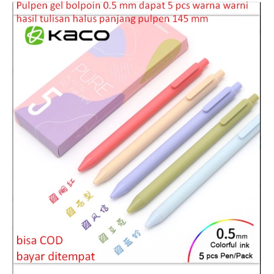 

Pulpen gel bolpoin 0.5 mm dapat 5 pcs warna warni hasil tulisan halus panjang pulpen 145 mm