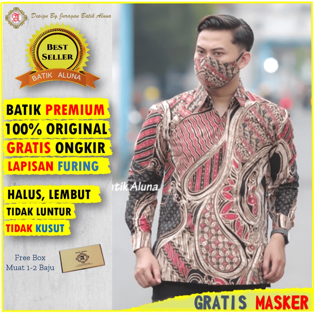 Batik Pria Lengan Panjang Premium  baju Batik Tulis Pekalongan cowok Sutra Kemeja casual Cap Modern