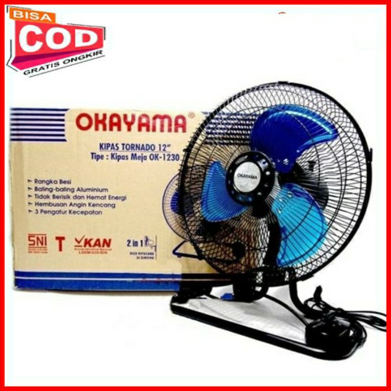 Okayama , 1030 , 1230 , kipas angin , , meja dan dinding , besi 2 fungsi 12 inchi  kipas desk fan sanex 12 in