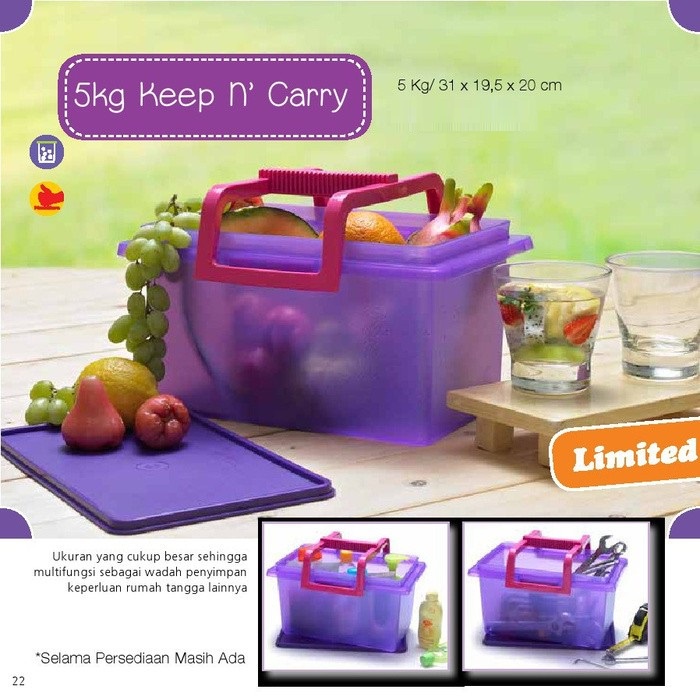 tupperware keep n carry 5 kg warna ungu - wadah toples makanan bekal buah sayur lauk - hadiah kado