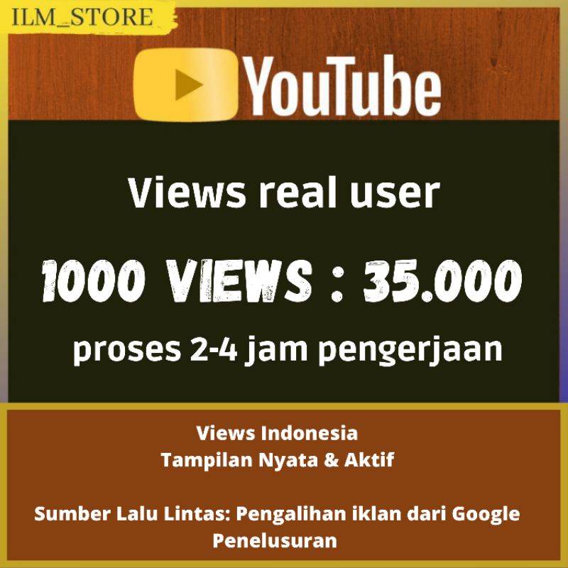 YOUTUBE VIEW 100% REAL Traffic  NO DROP REAL TERMURAH VIEW YOUTUBE MUDAH *PERMANEN* GARANSI VIEWS YO