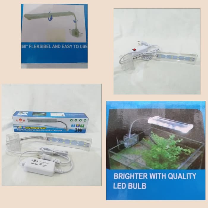 Lampu Led Aquarium Jepit 3W YAMANO Matahari Ikan Tanaman OK**