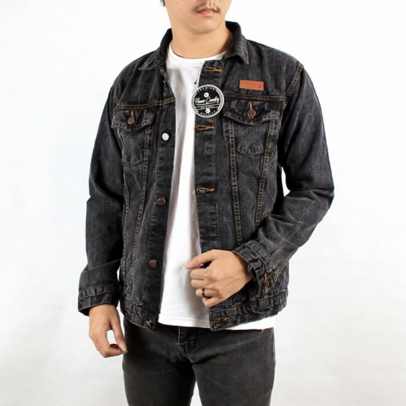 jaket jeans denim pria greyblack jaket denim sandwash distro ripped sobek2 big size M-XXL