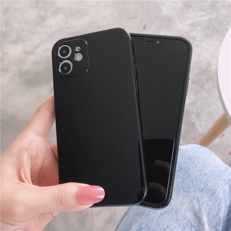 Soft Case TPU Glossy Premium Warna Hitam Untuk iPhone 14 13 12 11 Pro X XS MAX XR Se207 8 Plus