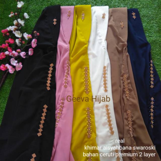 KHIMAR AISYAHBANA SWAROSKY ORIGINAL REALPICT CERUTY BABYDOLL PREMIUM 2 LAYER HIJAB INSTAN PESTA SYAR