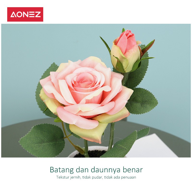 Aonez Bunga simulasi mawar pot bunga plastik Bunga buatan bunga hias tanaman-4
