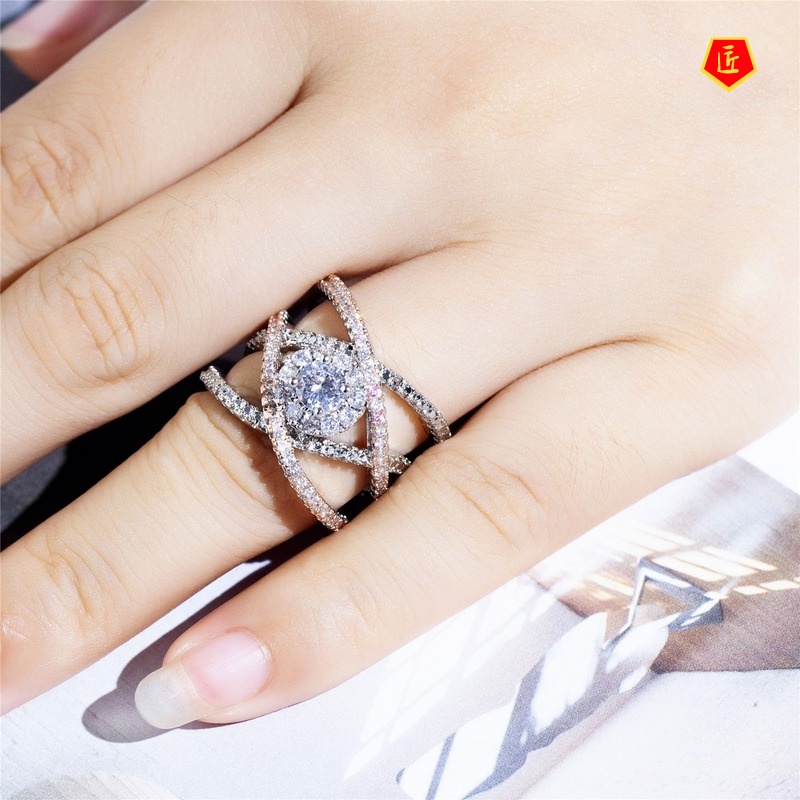 [Ready Stock]Rose Gold Color Separation Ring Female Europe and America Creative Cross Ring