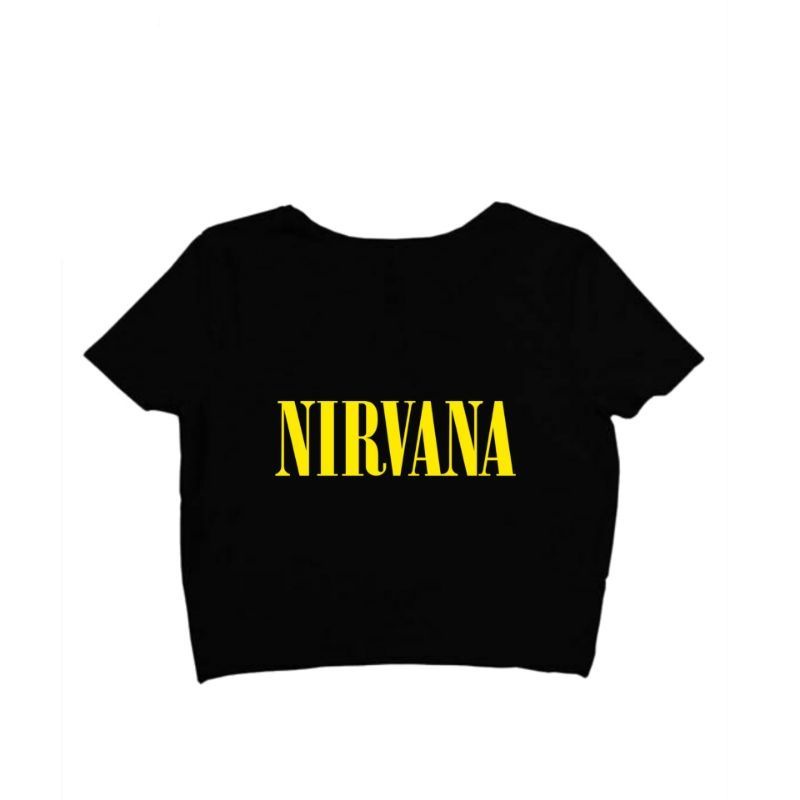 (S - XXXL 3XL) Kaos Crop Top Tee CropTop Korean Style ACDC NIRVANA Oversize Big Size Street Style