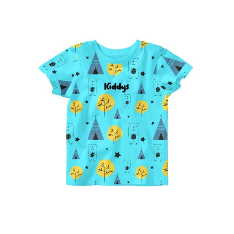 kaos anak kiddys motif sablon beruang tenda warna biru langit