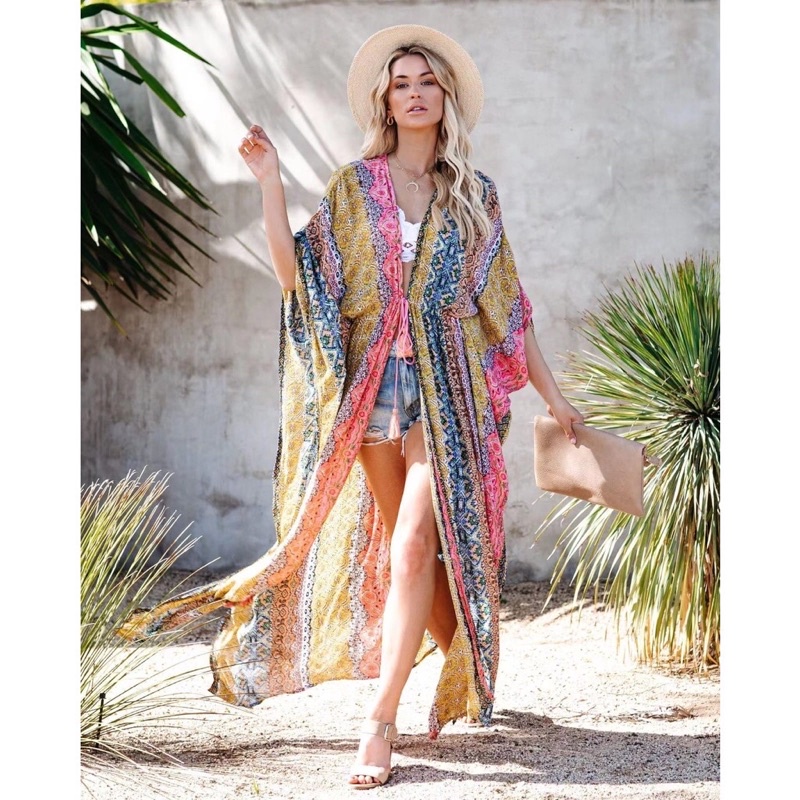 Colorful Bohemian Kimono Outer | Outer Pantai | Dress Pantai | Baju Pantai