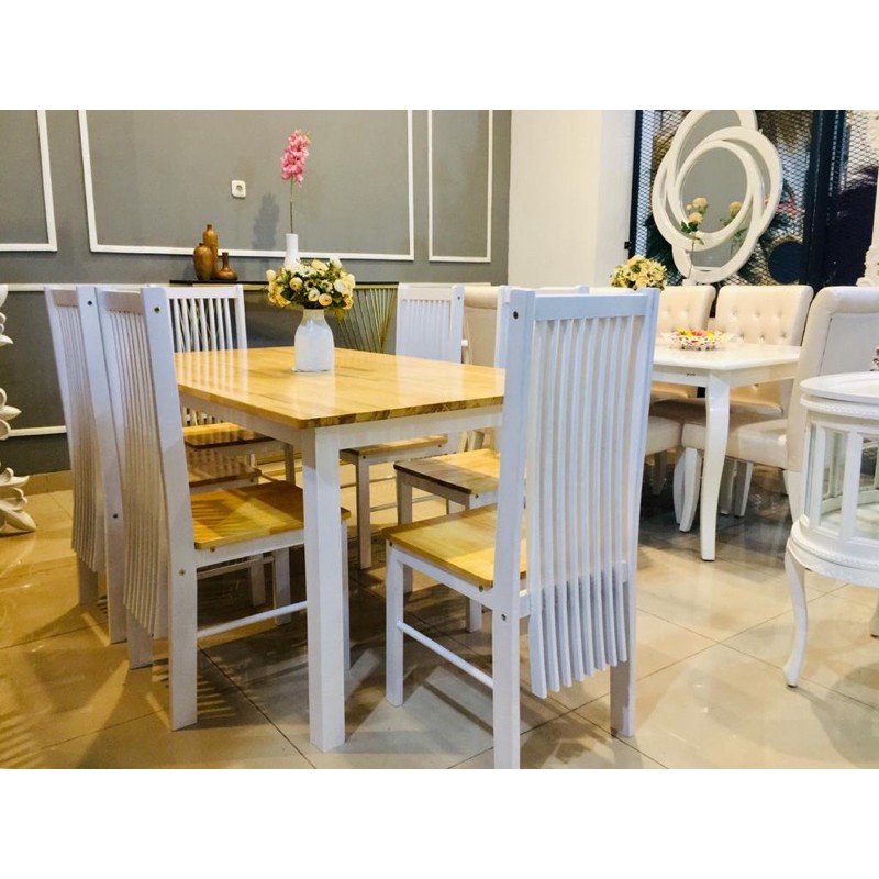 Meja makan kayu 6 kursi