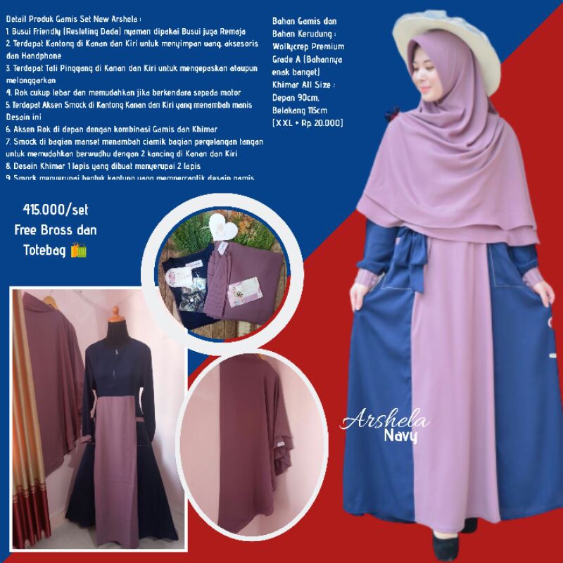 GAMIS ARSHELA SET NAVY GAMIS GERAI SAFFA GAMIS MUSLIMAH SYAR'I SET KEKINIAN TERLARIS