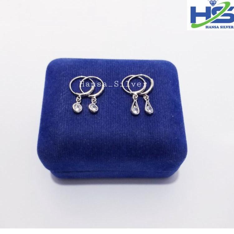 Big Sale.. Anting Bayi Anak Perak Asli Silver 925 Lapis Emas Putih Model Agogo Bulat Batu Putih