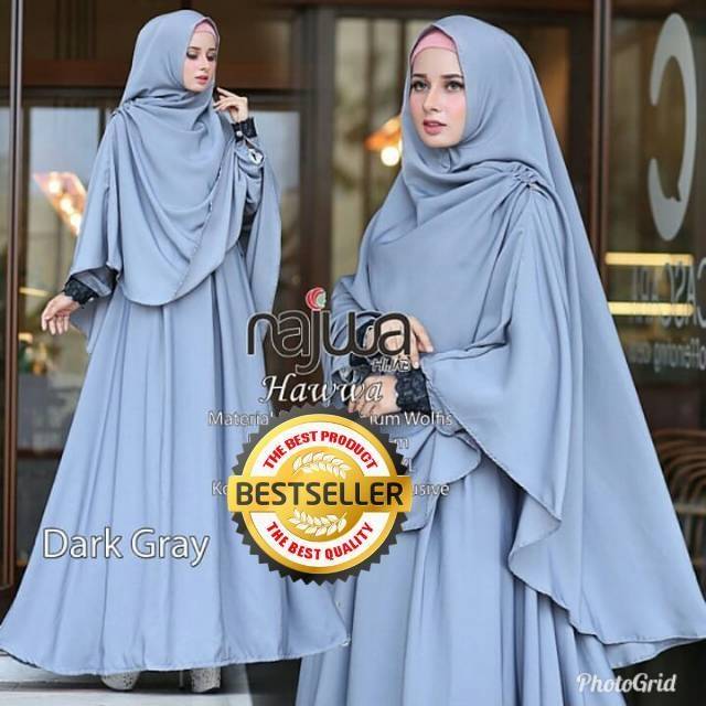 gamis syar'i gracella full ceruty warna biru muda ungu motif polos ukuran jumbo /xl murah