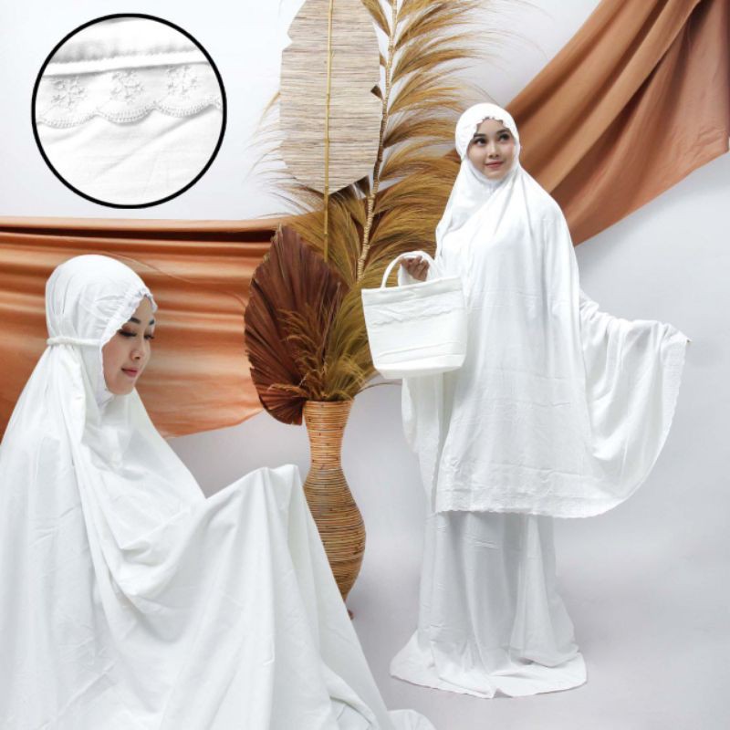 mukena polos, mukena putih, mukena santung