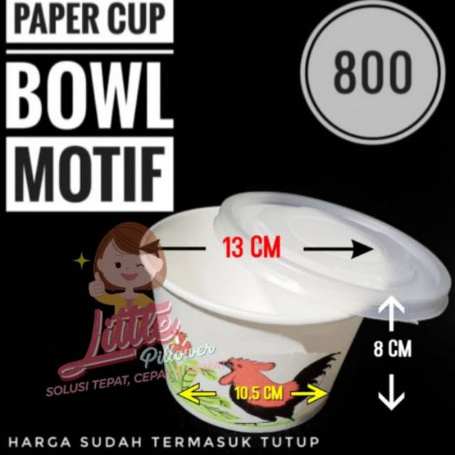 (ISI 50pcs)Paper bowl 800ml AYAM JAGO+ tutup/paper bento tray/mangkok kertas