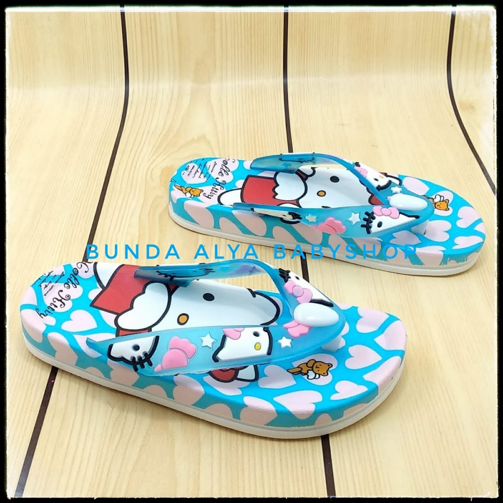 Sendal Anak Perempuan Jepit IMPORT Usia 2 3 4 5 6 7 Tahun BIRU Motif Kitty - Sandal Jepit Anak Cewek Elastis Alas Karet Anti Licin - Sendal Harian Anak Perempuan