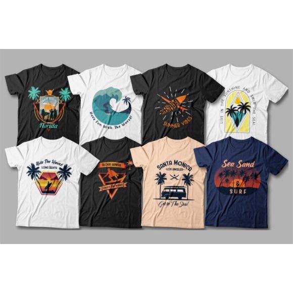 Surfing T-Shirt Designs Bundle Editable - Adobe Photoshop &amp; Illustrator