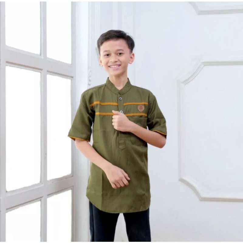 Cutekids Baju Koko Kurta Anak Laki-laki Muslim Distro Bandung Branded Original Oxford Salur HL03