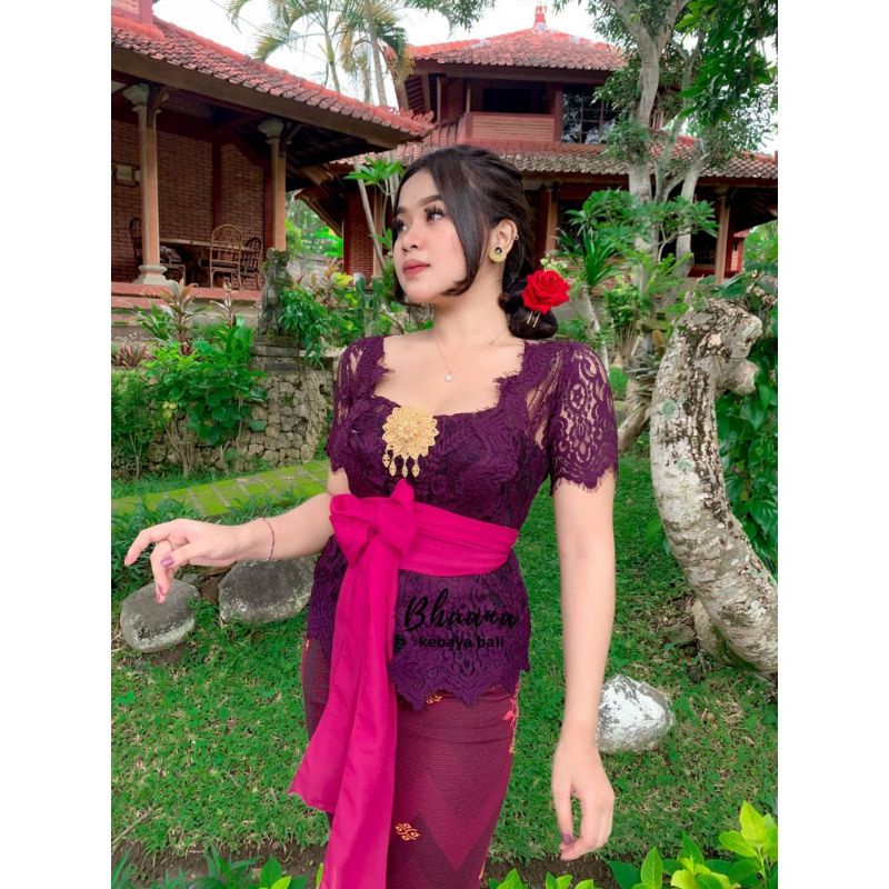 [ LIMITED ] Kebaya Semi Prancis Bed Sabrina Mawar Rantai Tangan Pendek/Kebaya Bali Tangan Pendek/ Ke